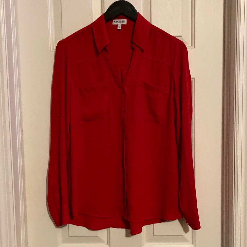 Red {Express} Original Fit Portofino Shirt - Medium